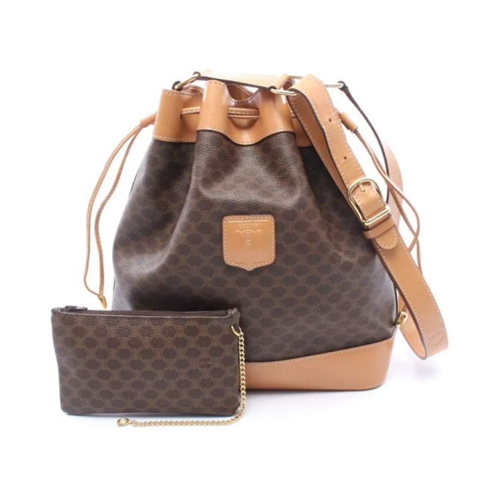 Celine Macadam Shoulder Bag Canvas Leather Brown